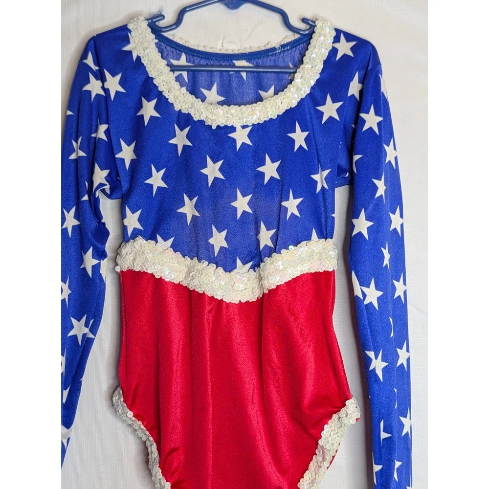 USA Stars and Stripes Dancewear Sequined Leotard Child Large OOC Pageant Glitzy‎